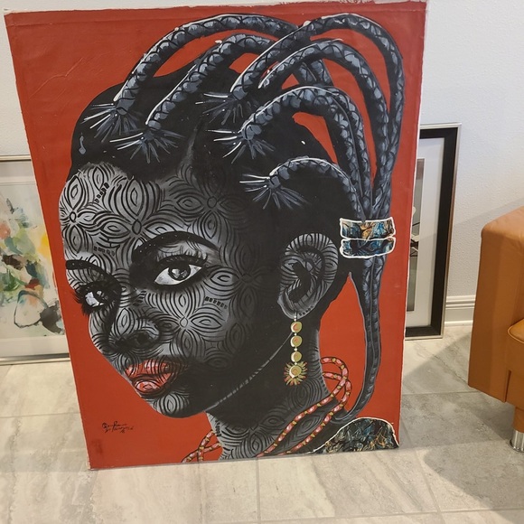 Vibrant Red and Black African Art Portrait